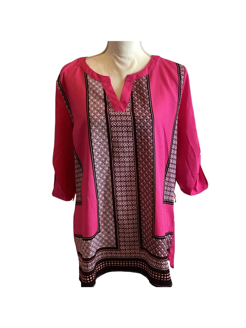 New York & Company Pink & Black Blouse Size Large (12/14)